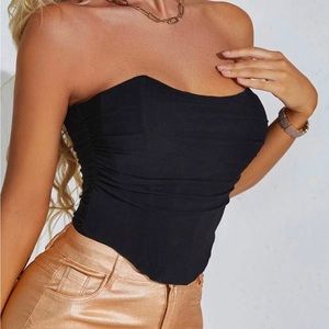 Apperloth Mesh Ruched Grommet Lace Up Curved Hem Shapewear Corset Top